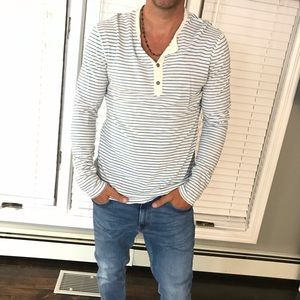 H&M blue white stripe Henley size large